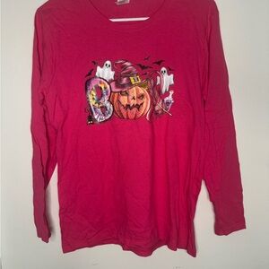 Spooky Pumpkin Graphic Long Sleeve Tee - Pink